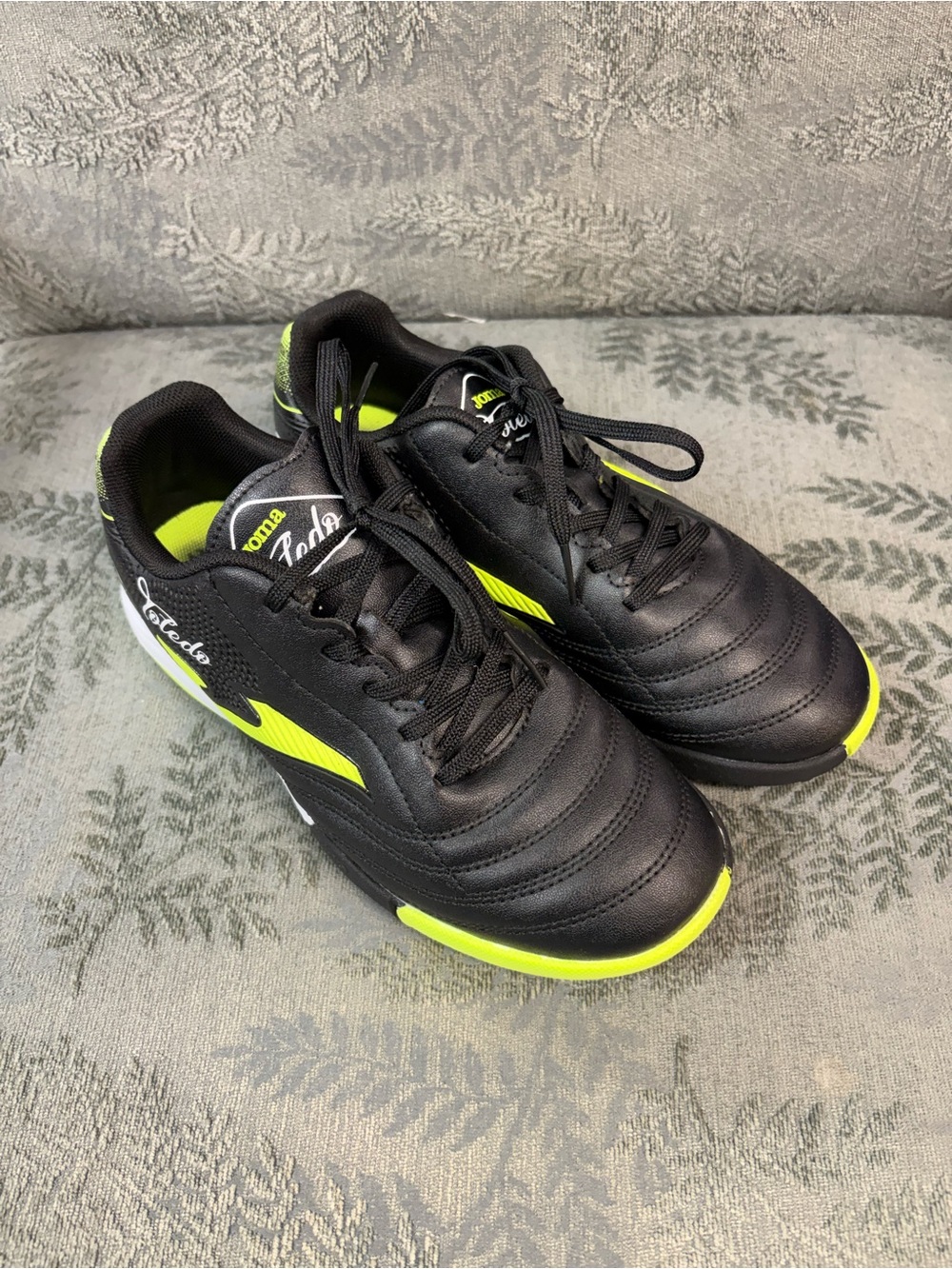 Joma Boys Black Turf Shoes with Lime Green Insole